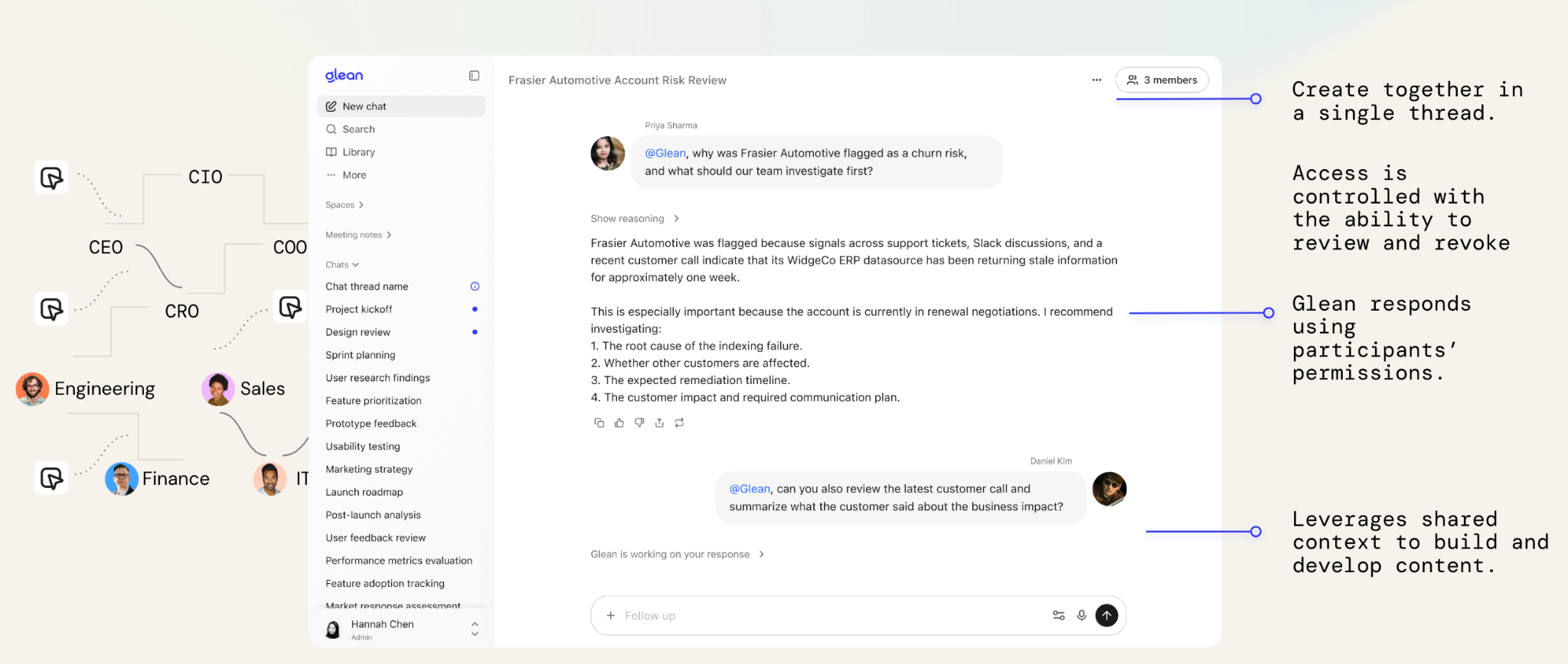 Glean team chat, multiplayer in a single thread